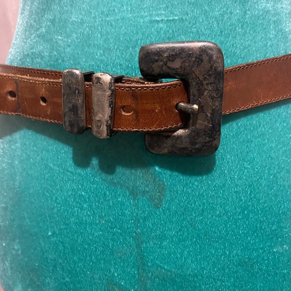 Eddie Bauer: vintage leather belt with oversized buckle 6-8 - Picture 2 of 5